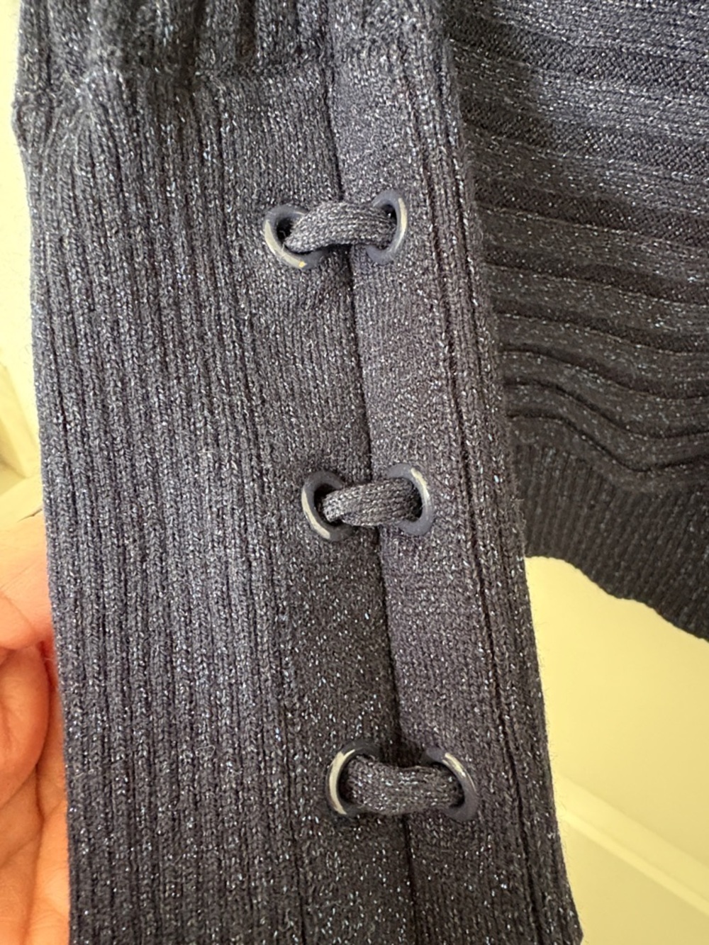 New York & Company Men's Navy Ribbed Crewneck Sweater with Subtle Sheen - Picture 3 of 8